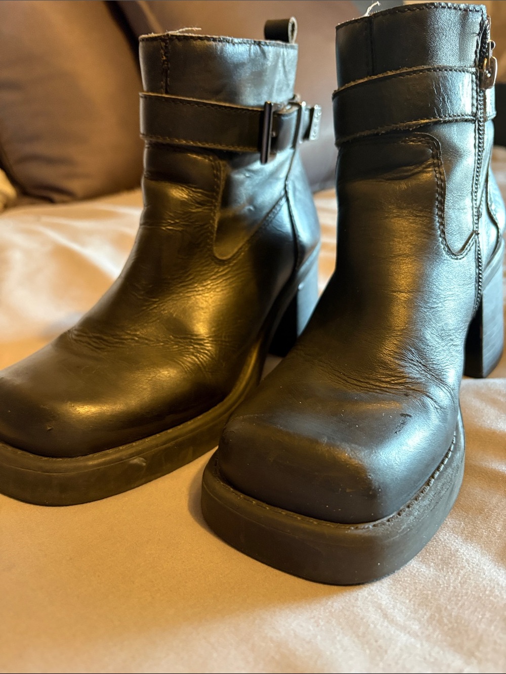 Harley-Davidson Black Platform Ankle Boots with Buckle Strap